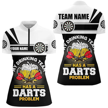 Dartshirt voor dames, shirt met 1/4 rits voor mijn drinkteam, Dart Jersey R346