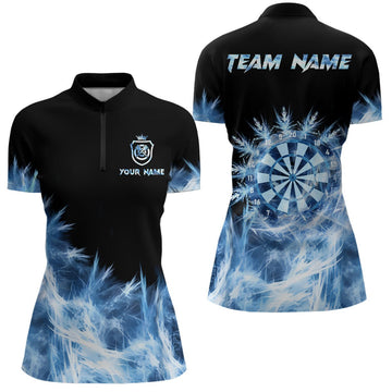 Women's Ice Blue Darts Team Jersey, 1/4 Zip Darts Shirt T424