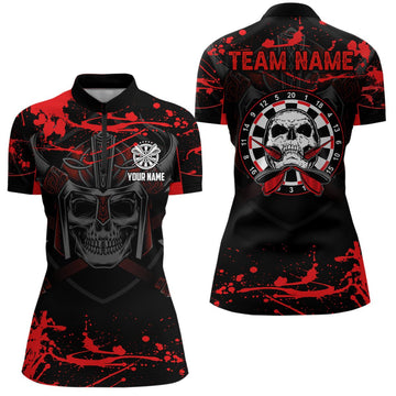 Custom Red Dart Quarter-Zip Shirt met Warrior Skull, Scary Dart Shirt voor dames, Dart Jerseys Q153