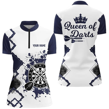 Marinewit damesdarts-shirt met kwartrits en eigen ontwerp - Stijlvol dartshirt voor dames M240