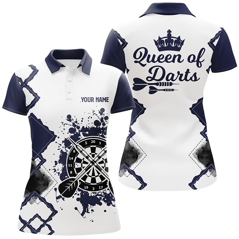 Women's Navy-White Darts Polo Shirt - Cool Darts Jersey - Queen of Darts M259