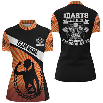 Women's Orange Dart Quarter-Zip Shirt with Halo Darts Design - Stylish Dart Jerseys for Ladies who Love the Game V128