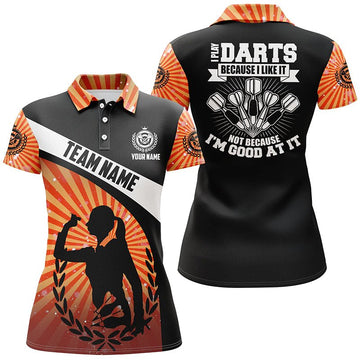 Oranje Halo Darts-poloshirt voor dames - Stijlvolle dartshirts voor dames | Ik speel darten omdat ik er dol op ben | V128