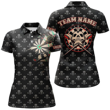 Personalized Darts Polo Shirts with Skull and Crossed Pattern, Spooky Dart Jerseys for Women L336