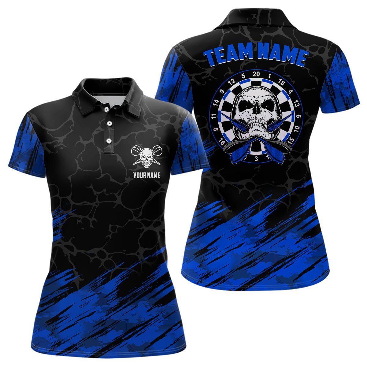 Personalized 3D Skull Darts Polo Shirt in Navy Blue and Black, Dart Je