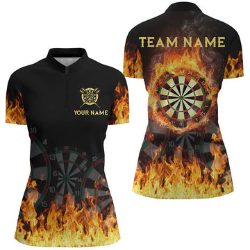 3D Fire Flames Darts 1/4 Zip Shirt - Gepersonaliseerde Cool Darts Team Jersey voor dames Q352