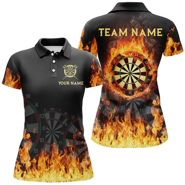 3D Fire Flames Darts-poloshirt - Gepersonaliseerde Cool Darts Team Jersey voor dames K481