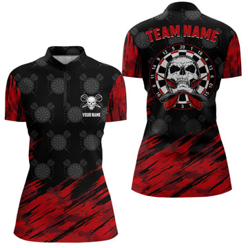 Dartshirt met schedelmotief - Rode en zwarte dartshirts voor dames S951