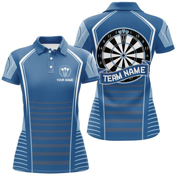 Blauw damespoloshirt met darts - gepersonaliseerd dartshirt voor dames - dartshirts K739