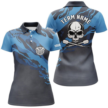 Blue Skull Darts Women's Polo Shirt - Dart Shirt for Ladies - Dart Jerseys A758