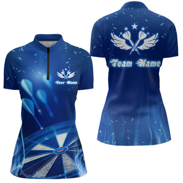 Dart damesshirt met 1/4 rits, blauwe vuurvlam en ster - Cool Dart Jersey V481