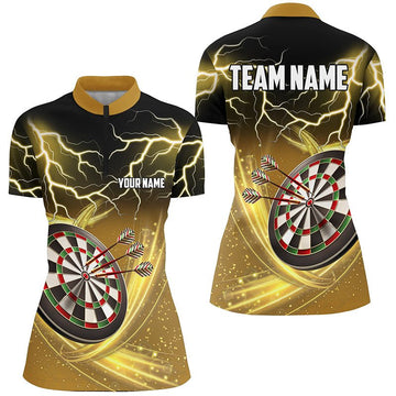 Dames Dart shirt met kwartrits met bliksem en donder, gepersonaliseerde dartjersey | Geel R511