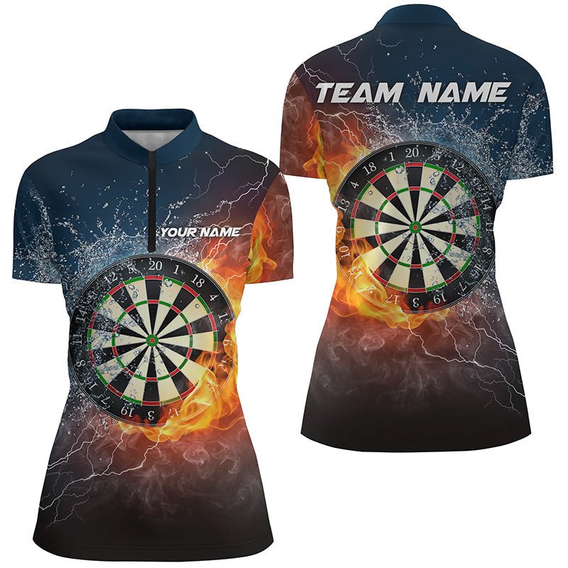 Women's Dart Quarter-Zip Shirt with Fire and Water Dartboard Design - Dart Jersey for Women LDT0967 G54