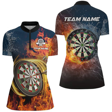 Women's Dart Quarter-Zip Shirt with Water & Fire Design, Lightning and Thunder Dart Jersey D428