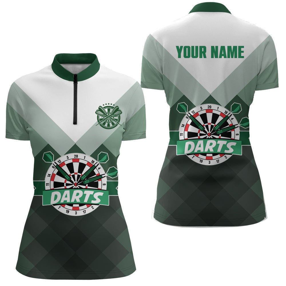 Women's Dart Jersey with Green Gradient and Geometric Pattern, 1/4 Zip Shirt C20