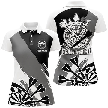 Dames dartpoloshirt in zwart en wit - dartshirt voor dames - dartshirt I224