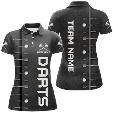 Dames dartpoloshirt met 3D-print in zwart en wit - Personaliseerbaar dartshirt voor dames F744