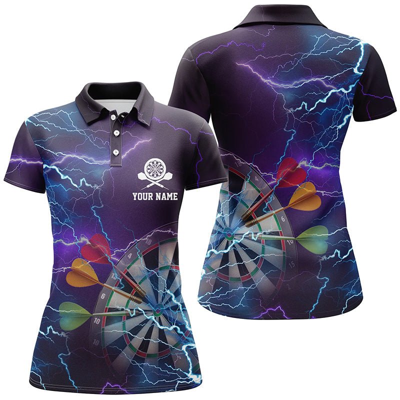 Women's Darts Polo Shirt with Thunder and Lightning in Blue and Purple - Personalized Dart Jersey L531