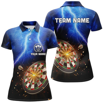 Women's Darts Polo Shirt with Thunder and Lightning, Dart Jersey for Ladies | Blue T991