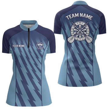 Women's Quarter-Zip Dart Shirt with Blue Gradient and Lightning Design, Dart Jersey V42