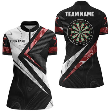 Dames Darts shirt met kwartrits in rood-wit met rookeffect - Gepersonaliseerde Darts Team Jersey X545