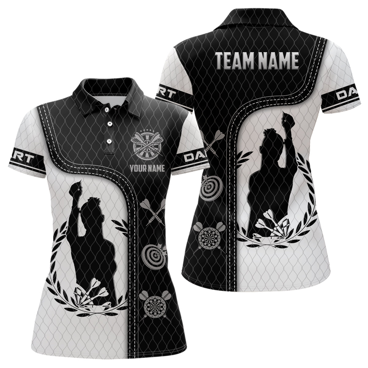 Women's Darts Shirt with 3D - Black and White - Ideal for Female Darts Players B969