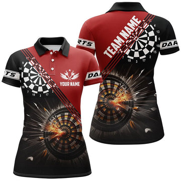 Damespoloshirt met Dart-ontwerp in zwart en rood, gepersonaliseerde Dart Jersey voor dames S2721