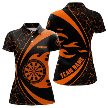 Women's Polo Shirt with Orange Fire Flame Darts - Stylish Darts Shirt for Ladies - Darts Jersey Q517