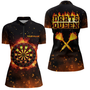 Women's Quarter-Zip Shirt with Flame Darts Queen Design - Fire Darts Jersey with Your Own Name B282