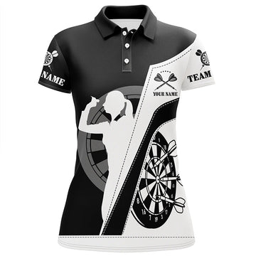 Women's Dart Polo Shirt with Black and White All-Over Print - Personalizable Darts Shirt T96