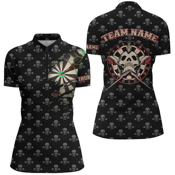 Dart Quarter-Zip Shirt with Skull Cross Pattern, Scary Dart Jerseys for Women F514