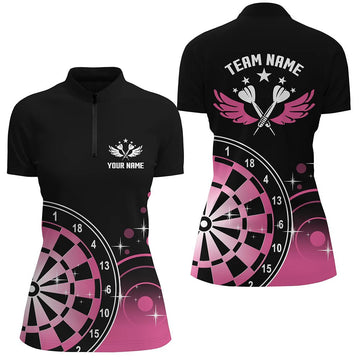 Zwartroze shirt met 1/4 rits - Schattig dartshirt voor dames - Dart Jersey Q874