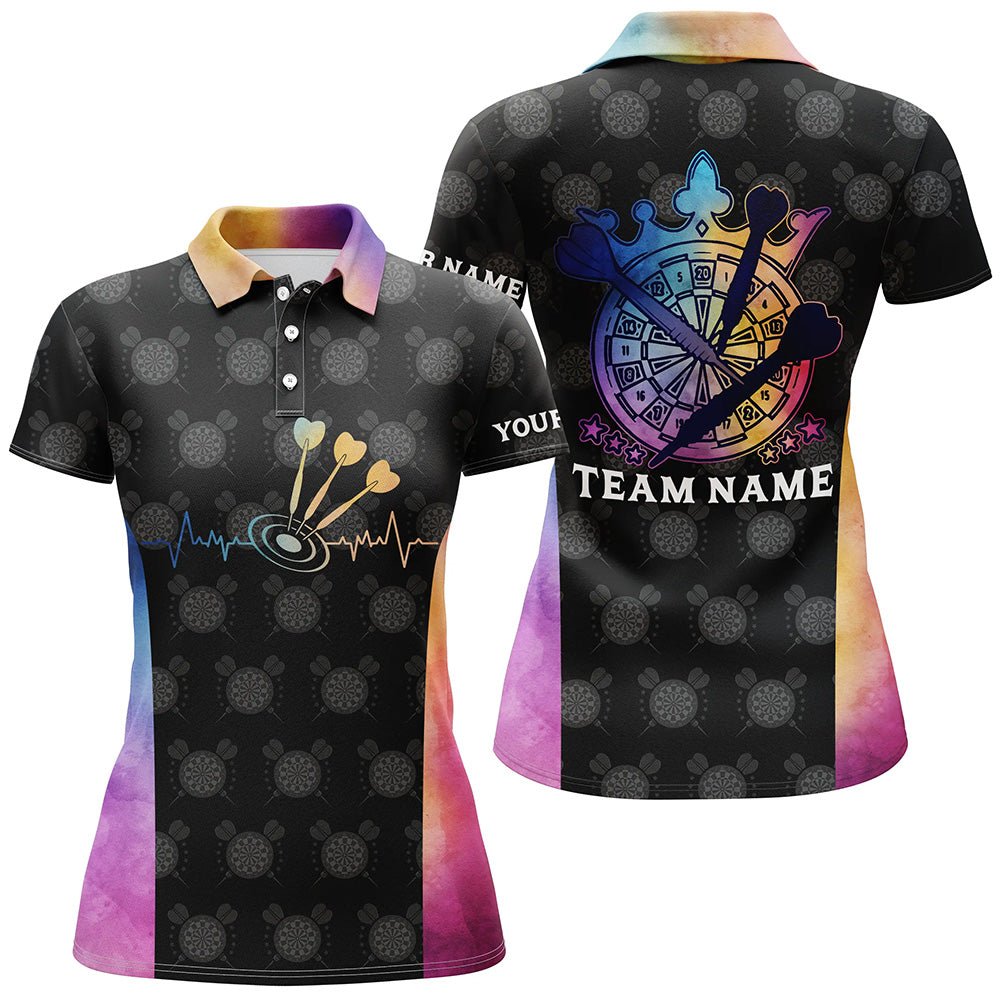 Personalised Darts Heartbeat Tie Dye Women's Polo Shirt - Stylish Dart