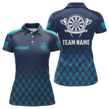 Dames dartpoloshirt met geometrisch patroon in blauw-marineblauw - Essential Dart Jersey L330