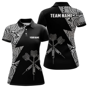 Women's Darts Polo Shirt with Lightning Tribal Pattern in Black and White - Darts Jersey D896