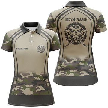 Darts Polo Shirt with Skull and Reaper Design - Personalizable Camouflage Darts Shirt for Women U238