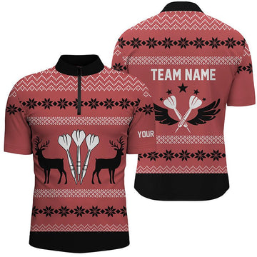 Christmas Reindeer Red 1/4 Zip Shirt for Darts, Men's Darts Jersey L798