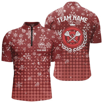 Rood Kerstsneeuwvlok shirt met 1/4 rits voor heren - Dartsjersey G609