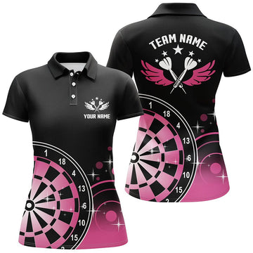 Darts Wings poloshirt in zwart en roze - Stijlvol dartshirt voor dames - Dart Jersey Q874