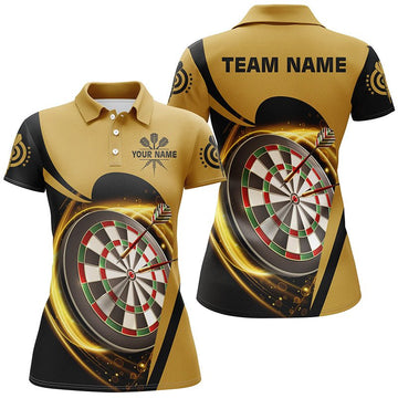 Geel en zwart lichtgewicht dartpoloshirt voor dames - gepersonaliseerd dartshirt voor dames T282