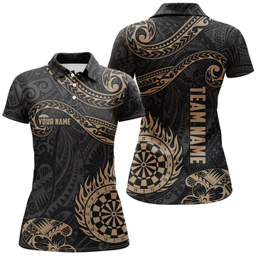 Gouden Hawaiiaans Tribal Flame Darts-poloshirt voor dames - Gepersonaliseerde darttruien, Y732w