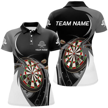 Grey-Black Women's Darts Polo Shirt - Personalized Dart Shirt for Ladies - Dart Jerseys X420