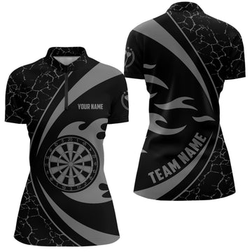 Grijs Dart shirt met kwartrits en vuurvlammen - Dartshirt dames - Dart Team Jersey D53