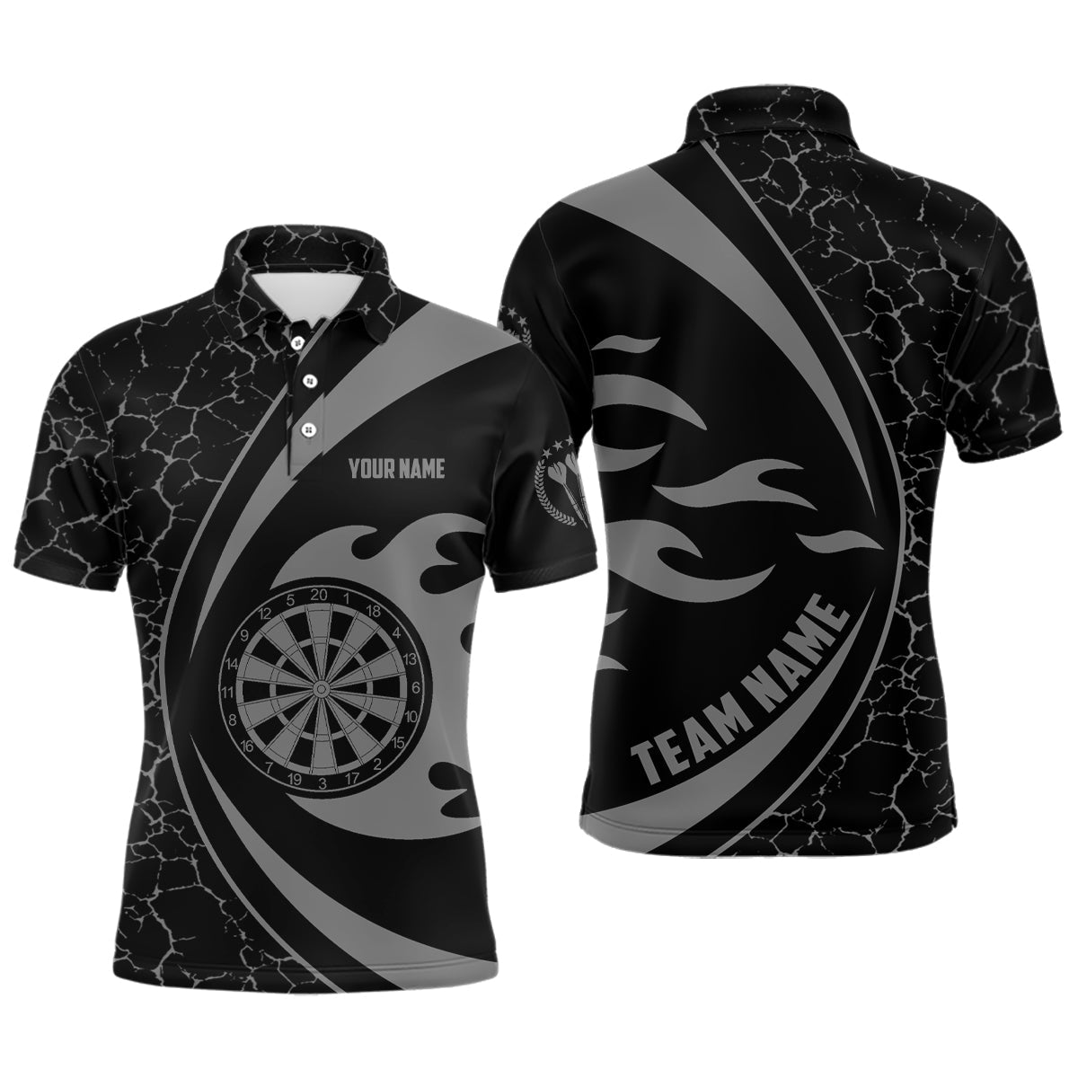 Personalised Grey Fire Flames Darts Men's Polo Shirt, Darts Shirt for