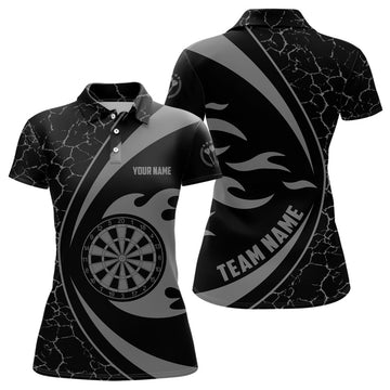 Grey Fire Flames Darts Polo Shirt for Women, Darts Shirt for Darts Team X385