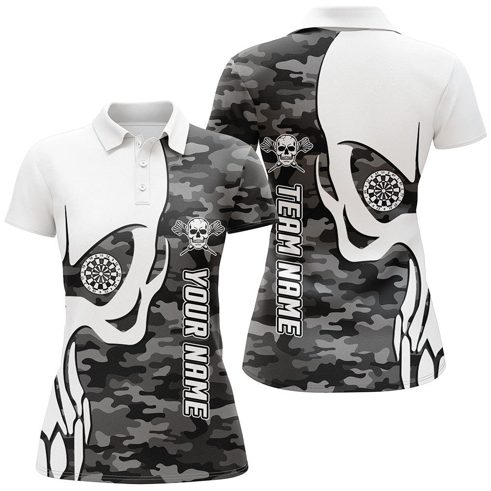 Grey Camouflage Skull Darts Polo Shirt for Women - Personalized Dart Jersey D562