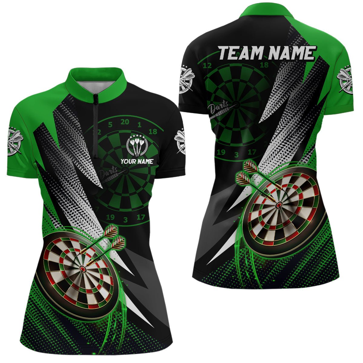 Green and Black Darts Quarter-Zip Shirt for Women - Personalized Cool Darts Jersey L868