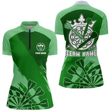 Groen Darts Quarter-Zip Shirt - Op maat gemaakt cool Darts Shirt voor dames - Darts Jersey Y82