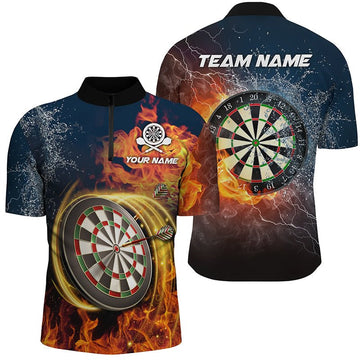 Lightning and Thunder Darts-shirt voor heren met kwartrits en water- en vuurontwerp, dartsjersey LDT0303 E321