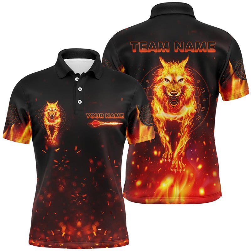 Men's Darts Polo Shirt with Fire Darts Wolf Design, All-Over Print, Team Player Dart Jersey H7790